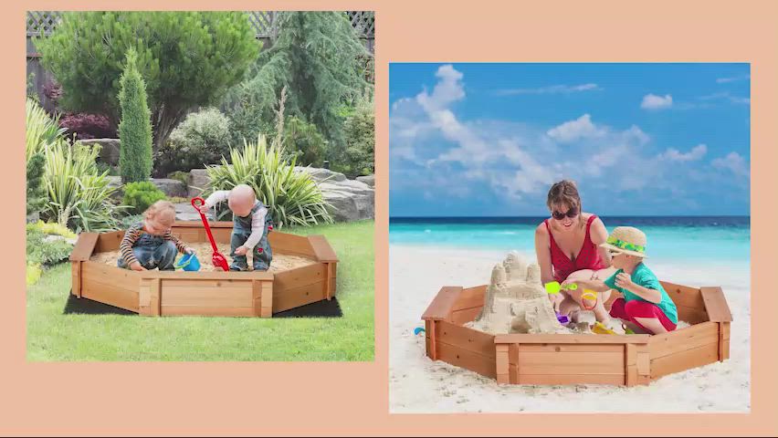 Bac à Sable Octogonal Outsunny – Bois De Sapin Pré-Huilé – 139,5 X 139,5 X 21,5 Cm – 4 Bancs Intégrés – Bâche Couverture & Géotextile Inclus – Dès 3 Ans – Normes CE EN 71
