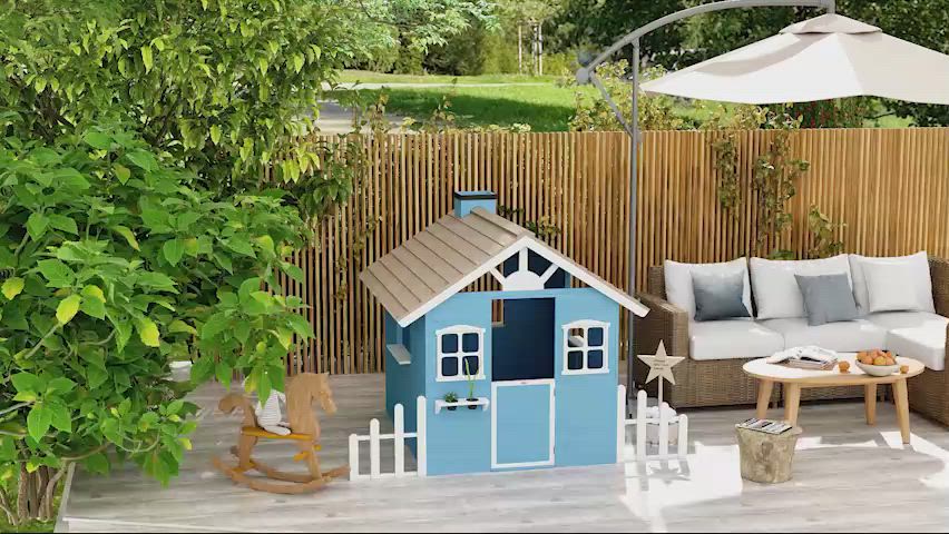 Cabane Jardin Enfant Outsunny – Chalet En Bois épicéa Avec Porte Et Fenêtres – 151x112,5x142 Cm – Dès 3 à 7 Ans – Bleu