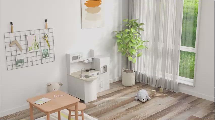Cuisine Enfant Bois Équipée, Dinette - Réfrigérateur, Micro-ondes, Hotte, Four, Lave-vaisselle à Prix